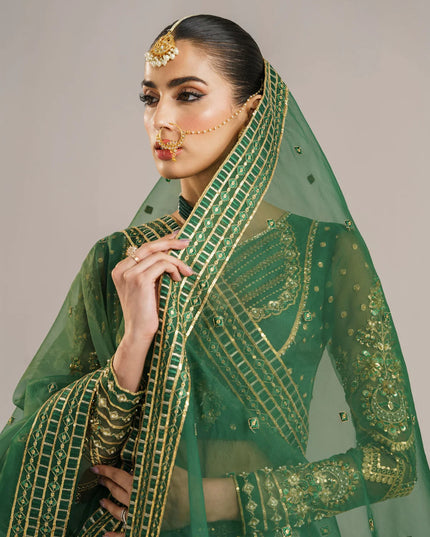 Shahul | Green Organza Embroidered Hand Embellished Lehenga