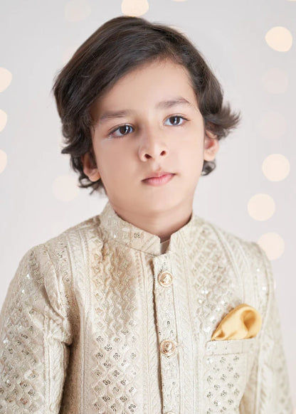 1 Piece | Boys Raw Silk Gold Sherwani