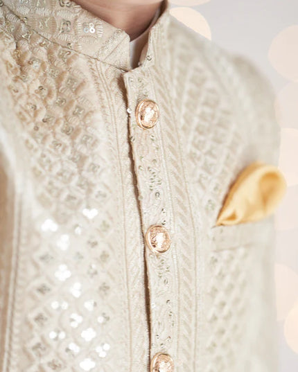 1 Piece | Boys Raw Silk Gold Sherwani