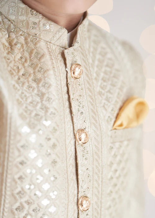 1 Piece | Boys Raw Silk Gold Sherwani