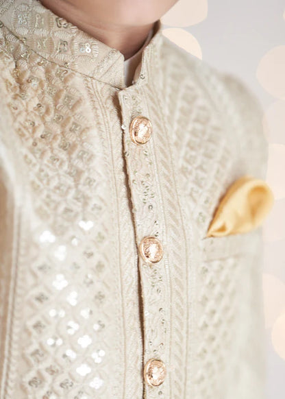 1 Piece | Boys Raw Silk Gold Sherwani