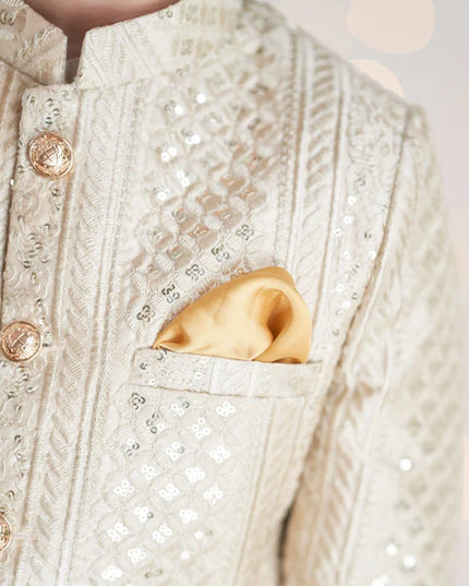 1 Piece | Boys Raw Silk Gold Sherwani