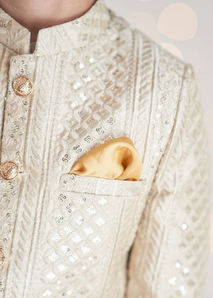1 Piece | Boys Raw Silk Gold Sherwani