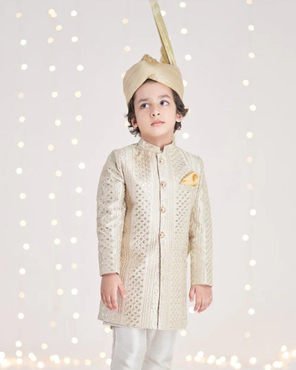 1 Piece | Boys Raw Silk Gold Sherwani