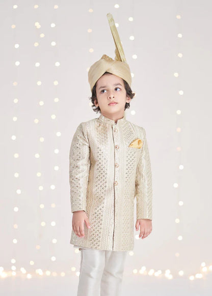 1 Piece | Boys Raw Silk Gold Sherwani