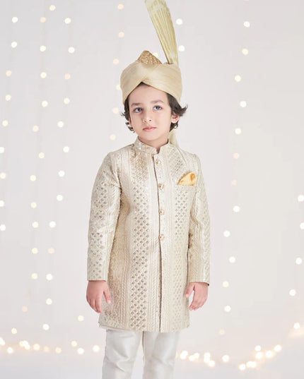 1 Piece | Boys Raw Silk Gold Sherwani