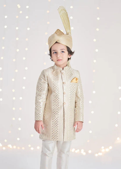1 Piece | Boys Raw Silk Gold Sherwani