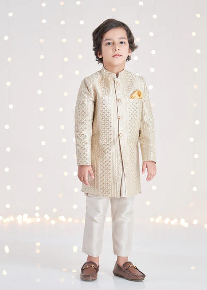 1 Piece | Boys Raw Silk Gold Sherwani