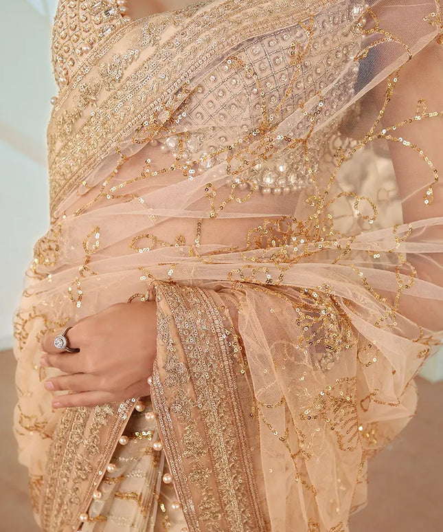 Shireen | Gold Net Embellished Saree