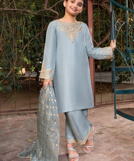 Shireen | Girls Iceblue Khaddi Silk Suit