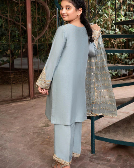 Shireen | Girls Iceblue Khaddi Silk Suit