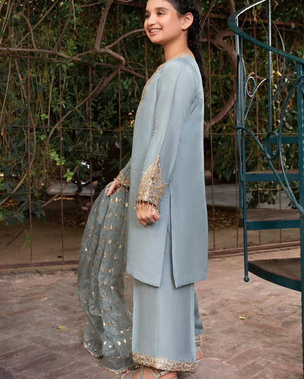 Shireen | Girls Iceblue Khaddi Silk Suit