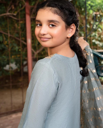 Shireen | Girls Iceblue Khaddi Silk Suit