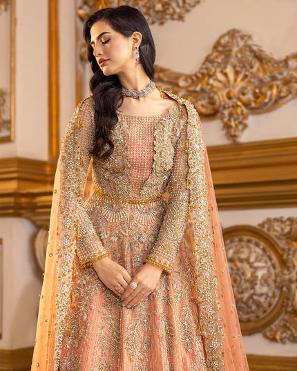 Soiree | Coral Net Embellished Flared Lehenga