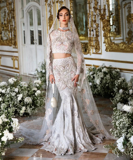 Sona | White Net Embellished Bridal Gharara