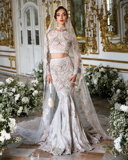 Sona | White Net Embellished Bridal Gharara
