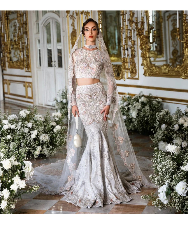 Sona | White Net Embellished Bridal Gharara