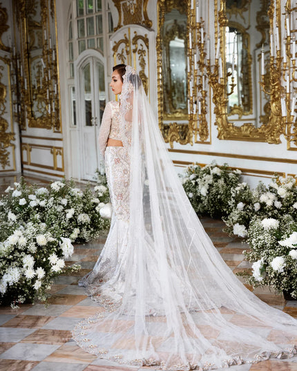 Sona | White Net Embellished Bridal Gharara