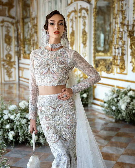 Sona | White Net Embellished Bridal Gharara