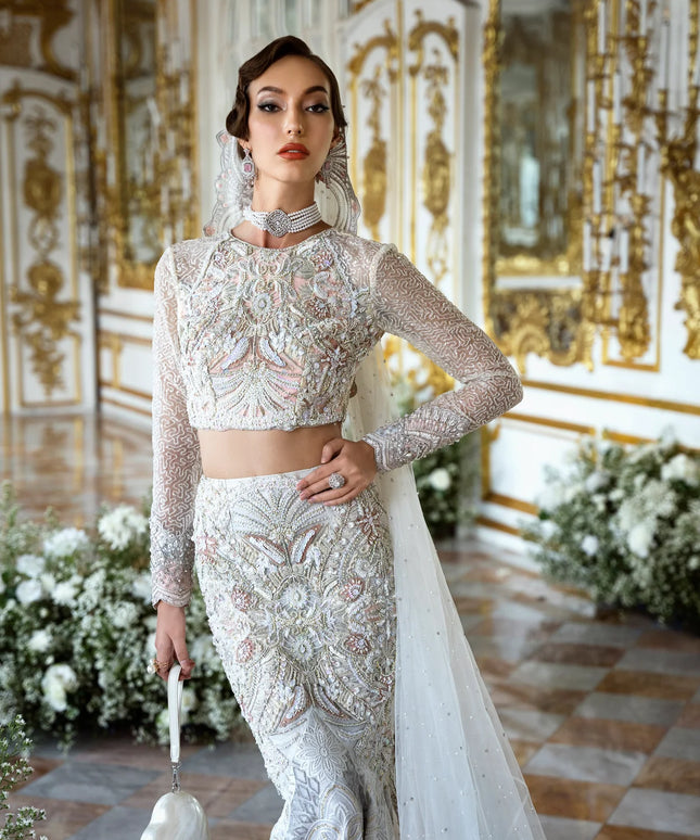 Sona | White Net Embellished Bridal Gharara
