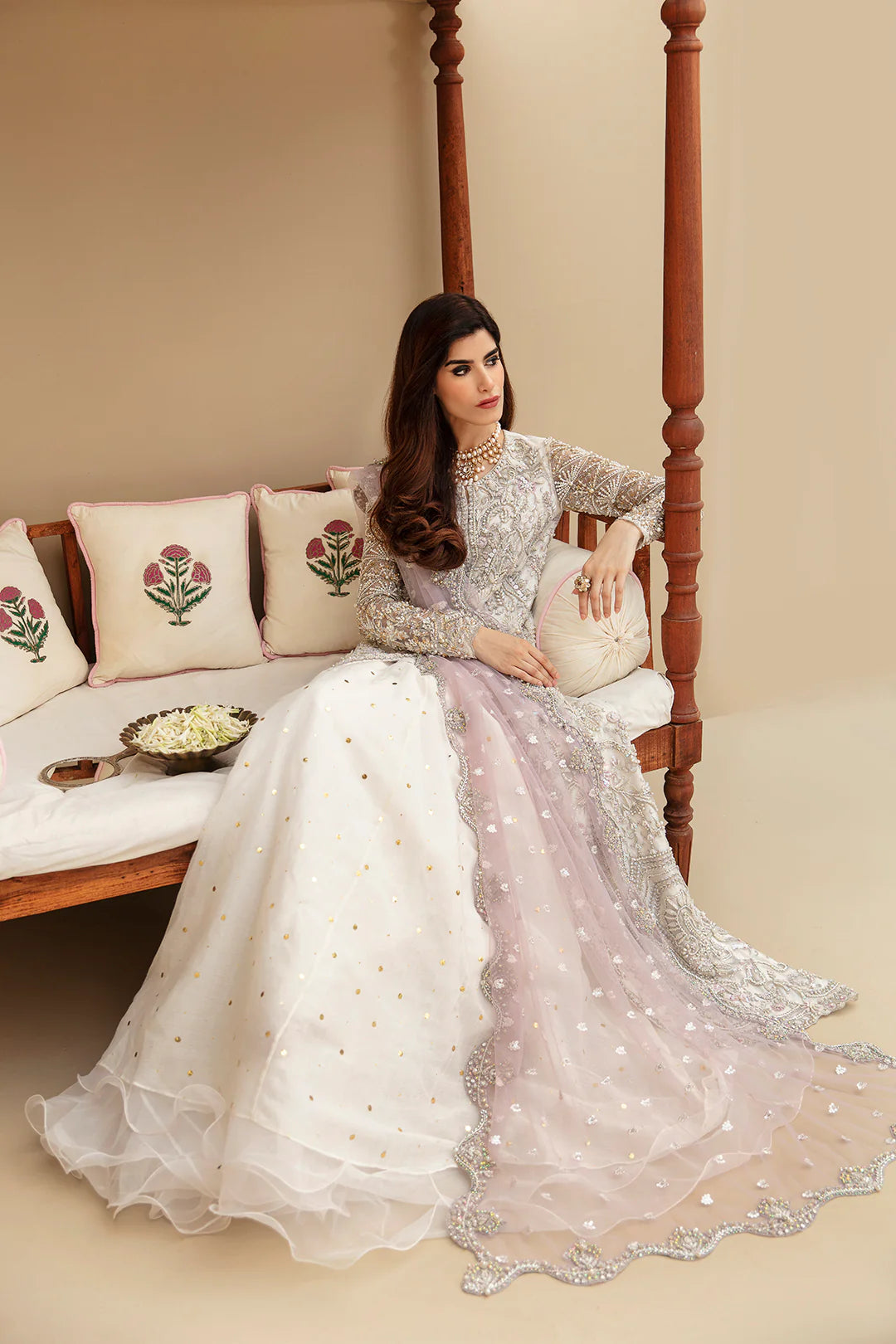 Sophea | White Net Bridal  Embellished Lehenga