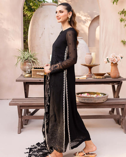 Starry Bliss | Black Embroidered Chiffon Suit