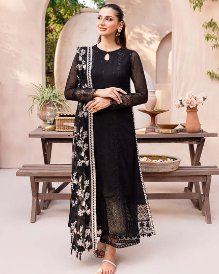 Starry Bliss | Black Embroidered Chiffon Suit