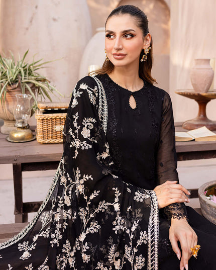 Starry Bliss | Black Embroidered Chiffon Suit