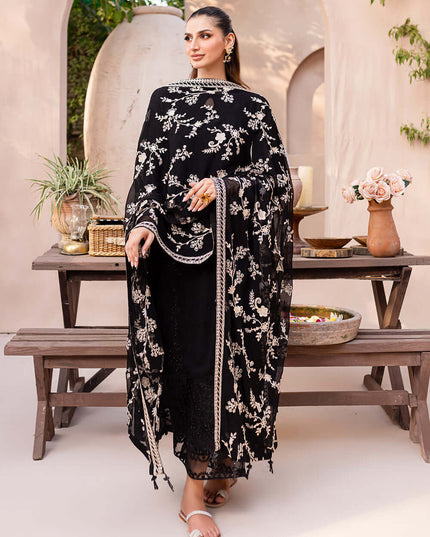 Starry Bliss | Black Embroidered Chiffon Suit