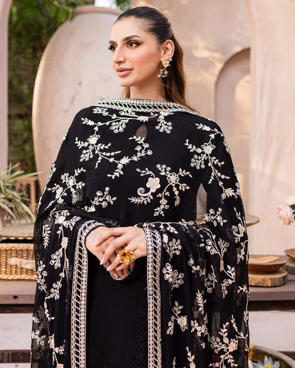 Starry Bliss | Black Embroidered Chiffon Suit