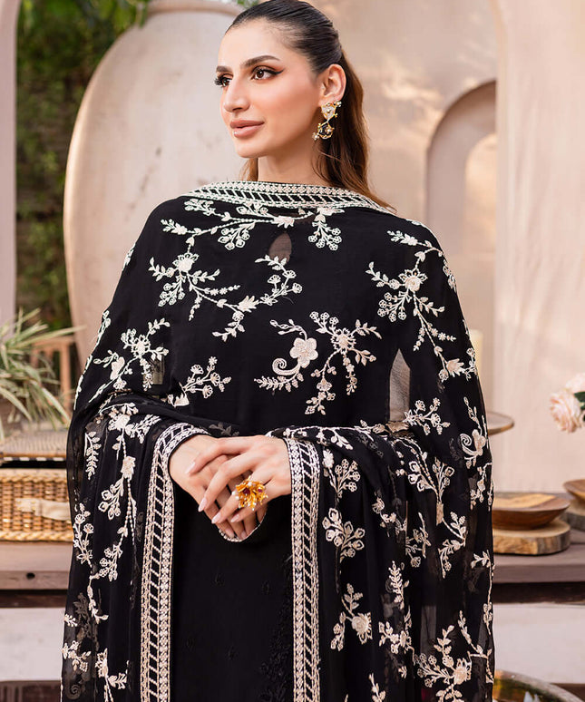 Starry Bliss | Black Embroidered Chiffon Suit