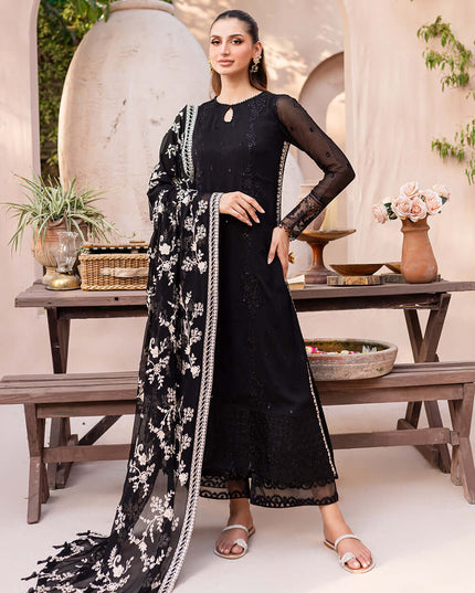 Starry Bliss | Black Embroidered Chiffon Suit