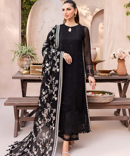 Starry Bliss | Black Embroidered Chiffon Suit