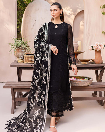 Starry Bliss | Black Embroidered Chiffon Suit