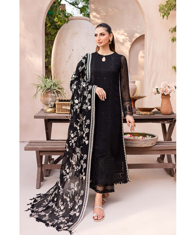 Starry Bliss | Black Embroidered Chiffon Suit