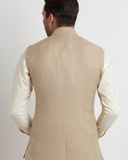 Stylish Khaki Textured Silk Waistcoat