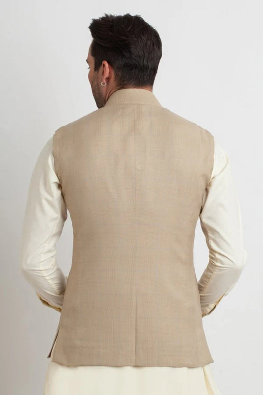 Stylish Khaki Textured Silk Waistcoat