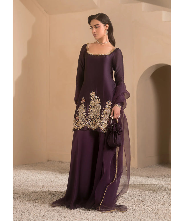 Sweetheart | Purple Pure silk Tissue Embroidered