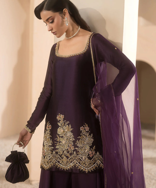 Sweetheart | Purple Pure silk Tissue Embroidered