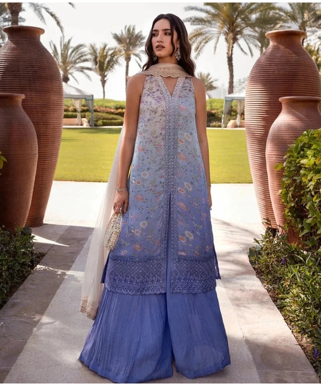 Faiza Saqlain | Printed Embroidered Silk Sharara