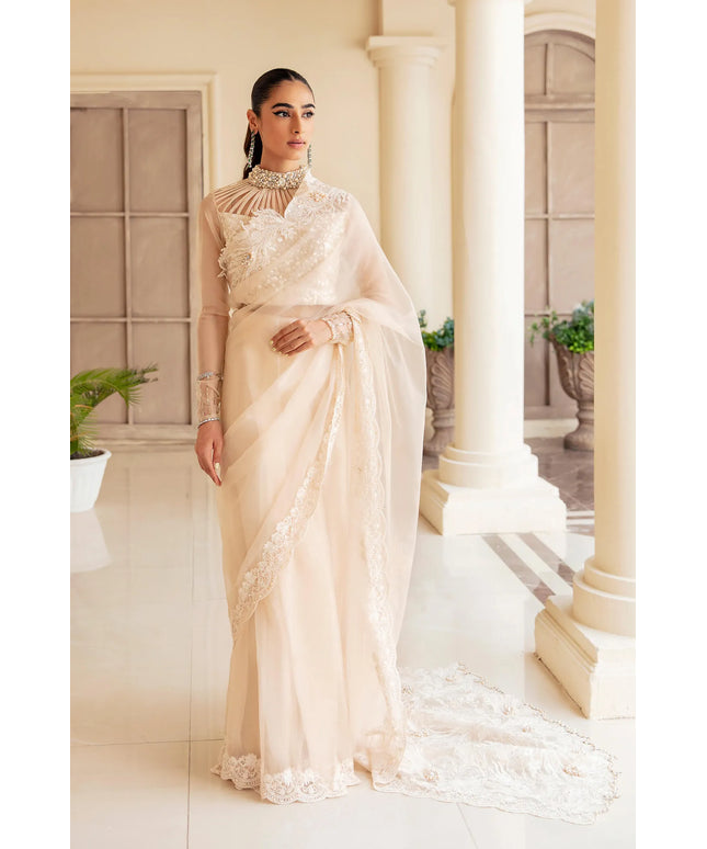 Celestial Dove | Off White 3D Embellished Embroidered Saree
