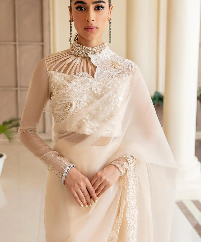Celestial Dove | Off White 3D Embellished Embroidered Saree