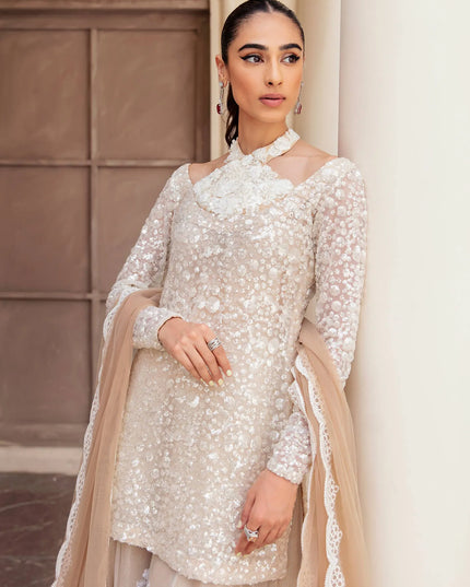 Radiant Pearl l Rose Gold Embellished Sharara