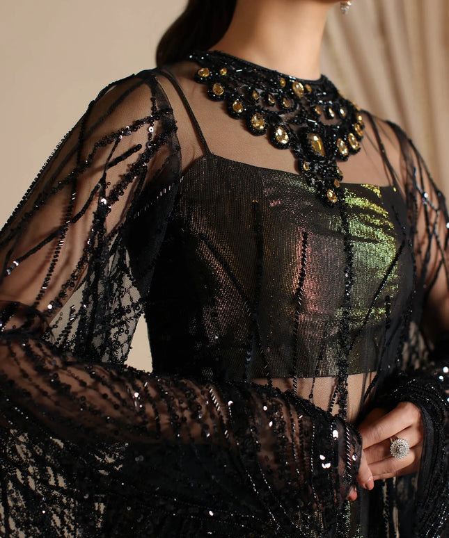Esha | Black Net Tinsel Embellished Suit