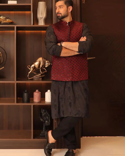 Maroon Rawsilk Formal Waistcoat