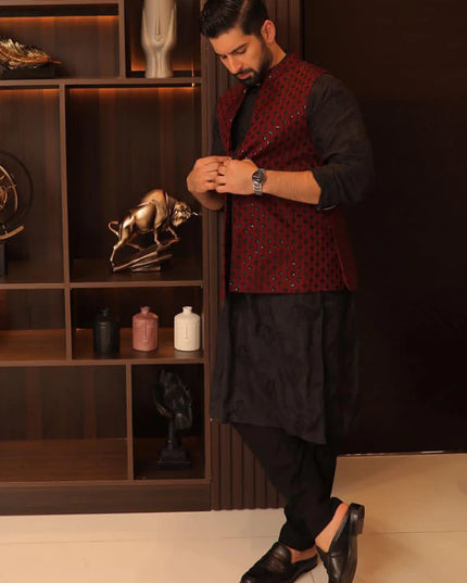 Maroon Rawsilk Formal Waistcoat