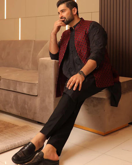 Maroon Rawsilk Formal Waistcoat
