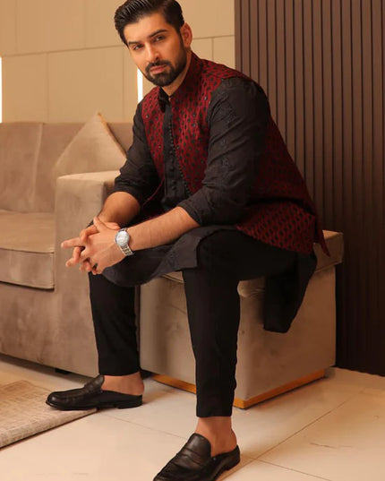 Maroon Rawsilk Formal Waistcoat