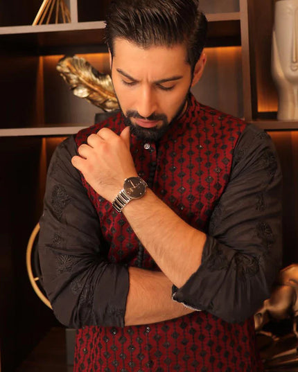 Maroon Rawsilk Formal Waistcoat