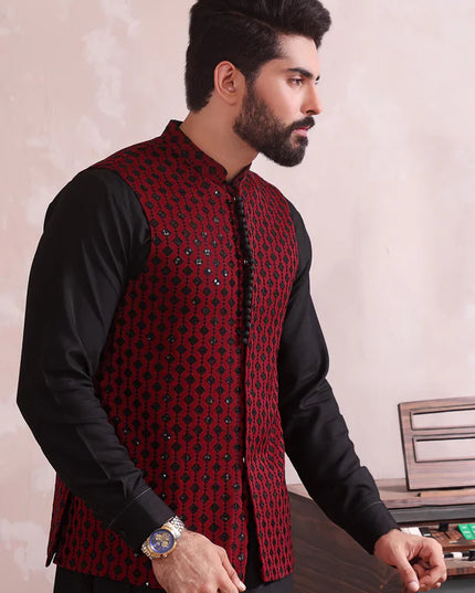 Maroon Rawsilk Formal Waistcoat